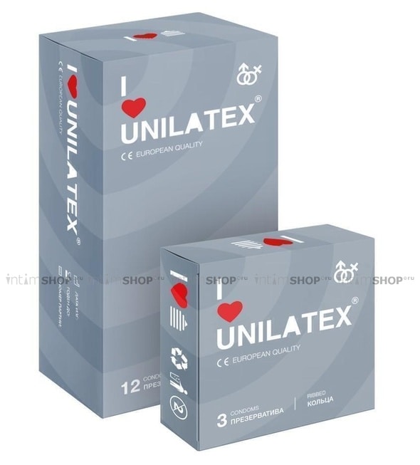 Презервативы Unilatex 12 шт + 3 шт в подарок, ребристые